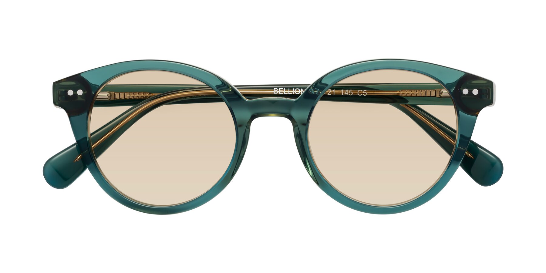 Folded Front of Bellion in Transparent Green with Light Brown Tinted Lenses