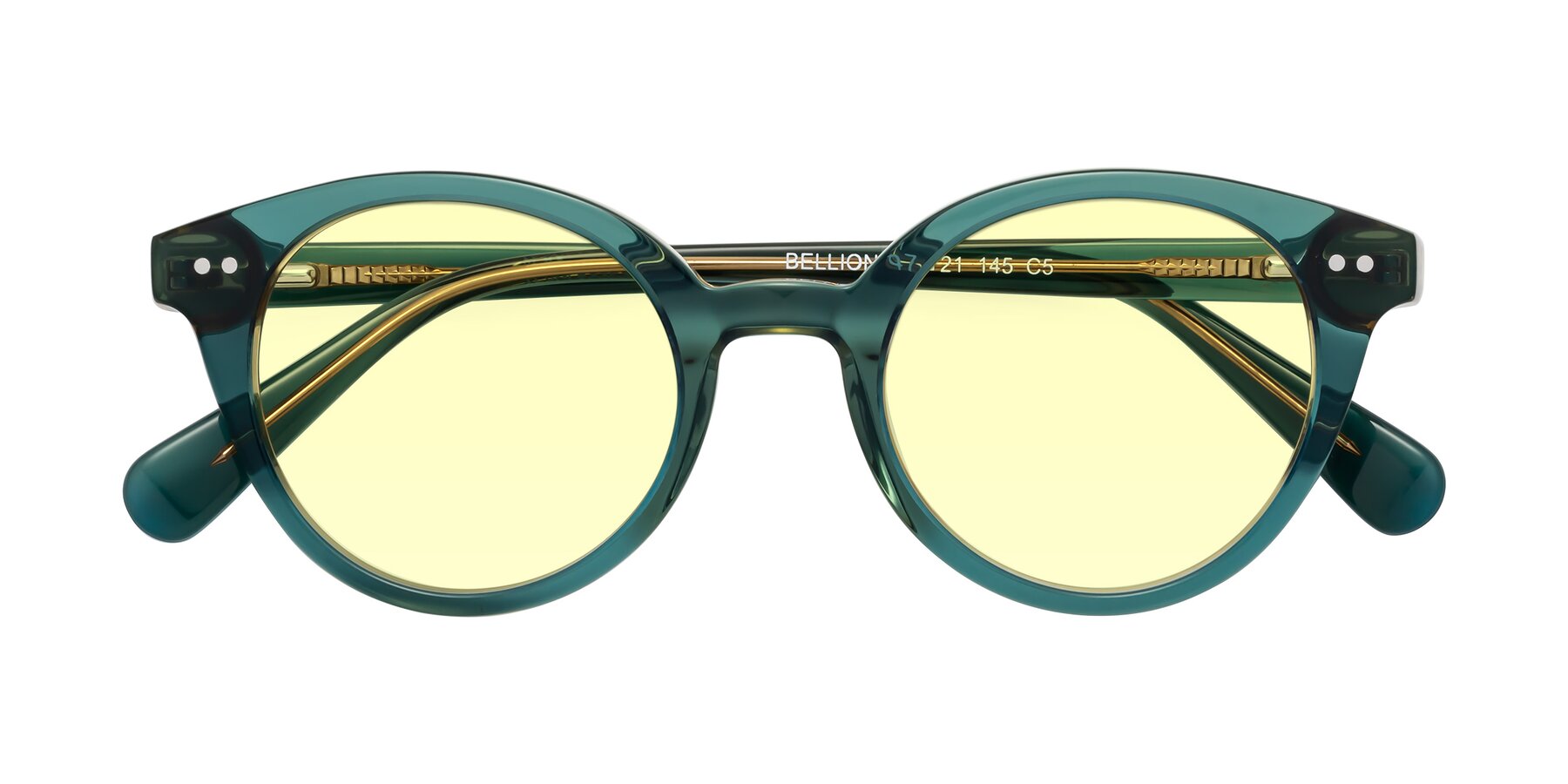 Folded Front of Bellion in Transparent Green with Light Yellow Tinted Lenses