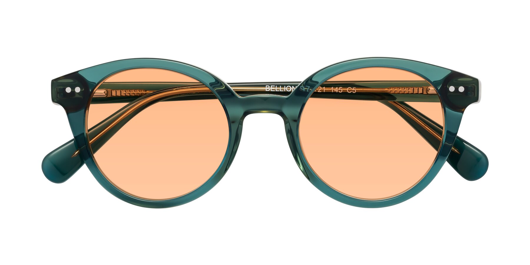 Folded Front of Bellion in Transparent Green with Light Orange Tinted Lenses