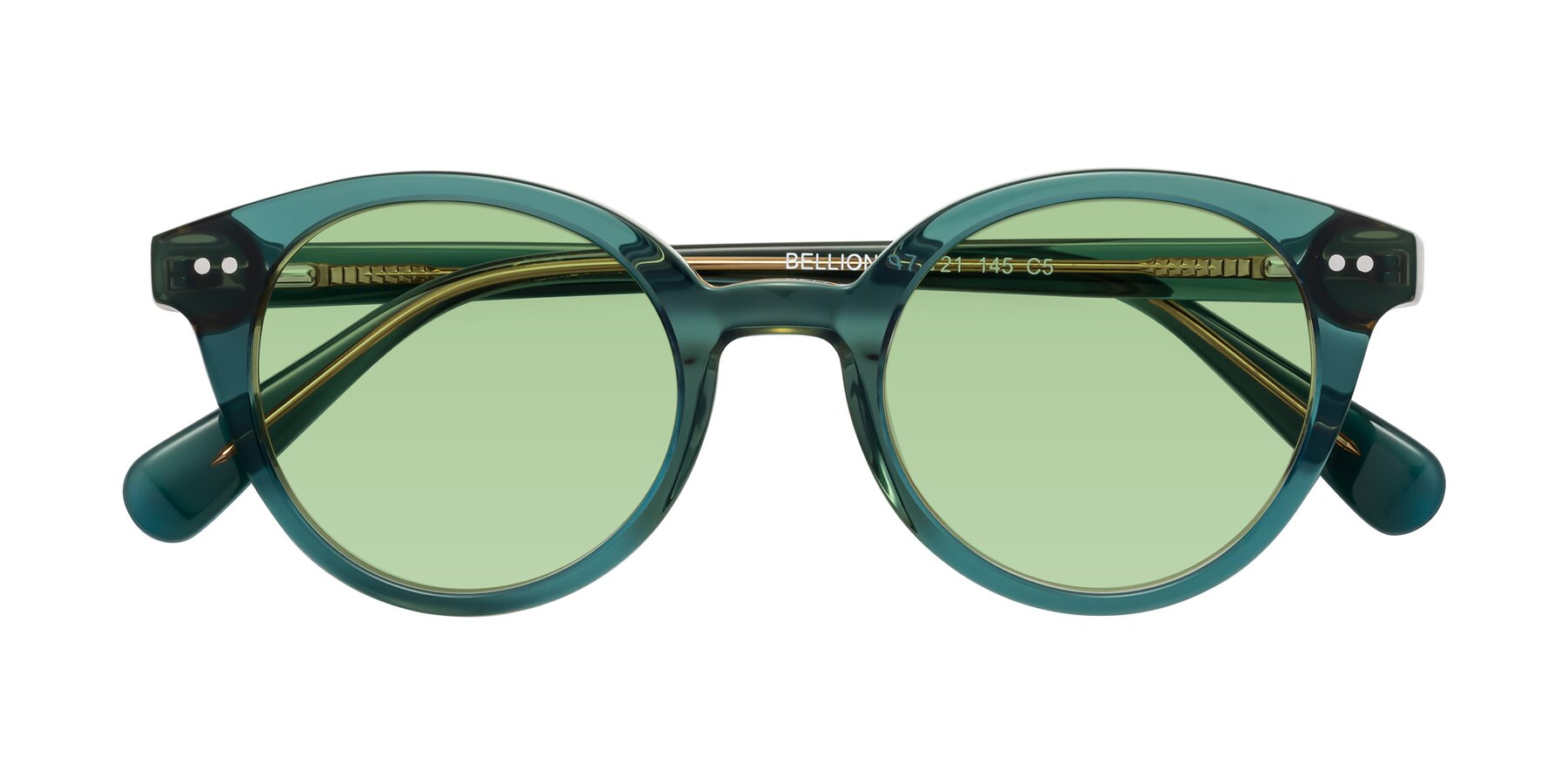 Folded Front of Bellion in Transparent Green with Medium Green Tinted Lenses