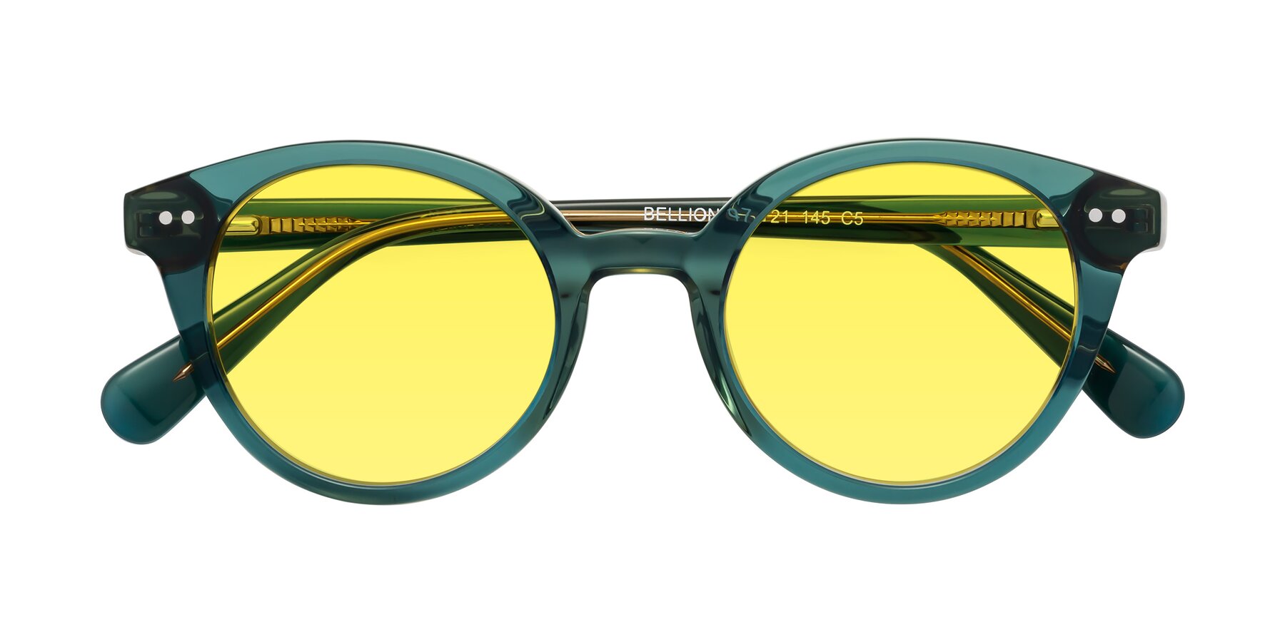 Folded Front of Bellion in Transparent Green with Medium Yellow Tinted Lenses