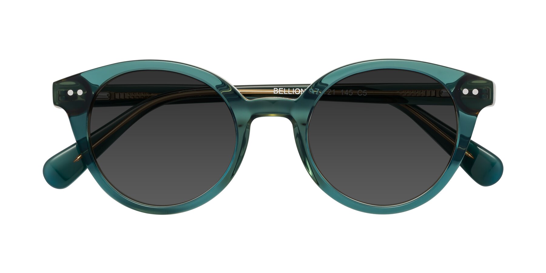 Folded Front of Bellion in Transparent Green with Gray Tinted Lenses