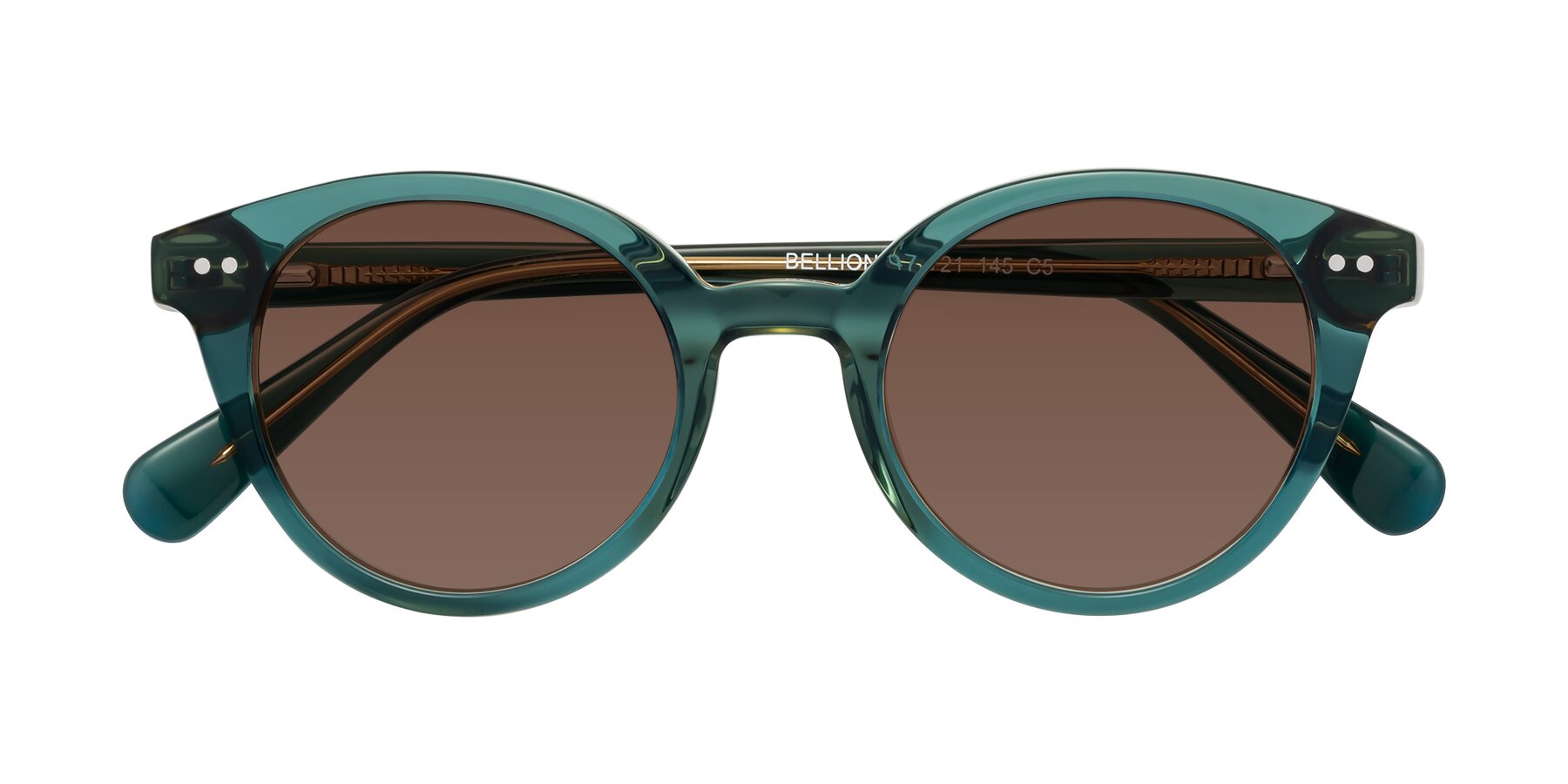 Folded Front of Bellion in Transparent Green with Brown Tinted Lenses