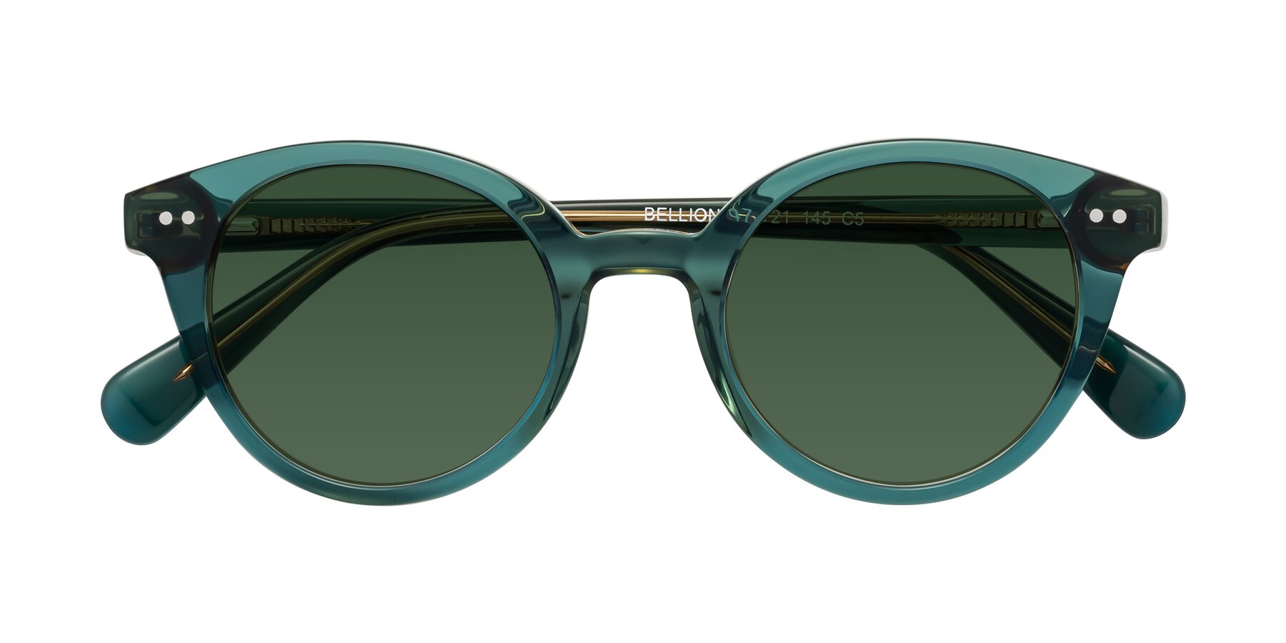 Folded Front of Bellion in Transparent Green with Green Tinted Lenses