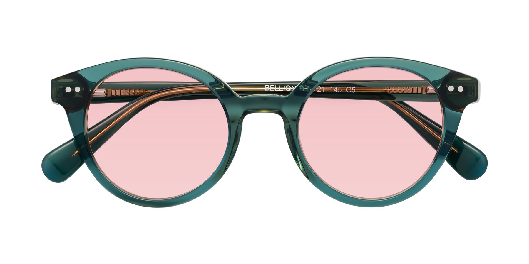 Folded Front of Bellion in Transparent Green with Light Garnet Tinted Lenses