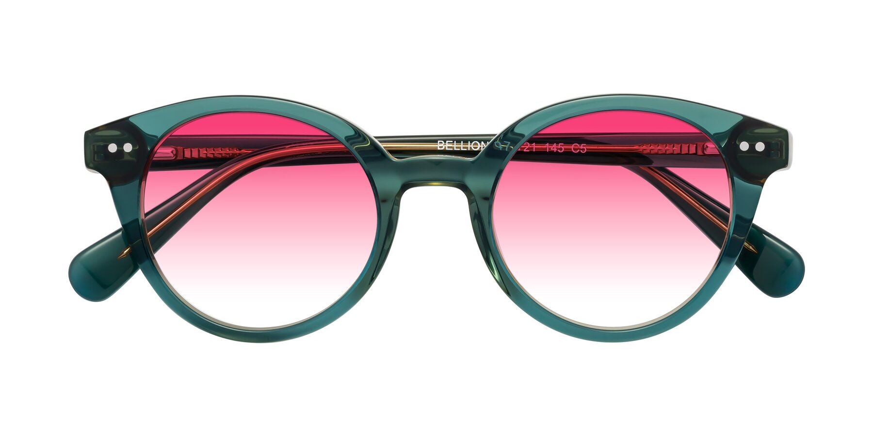 Folded Front of Bellion in Transparent Green with Pink Gradient Lenses