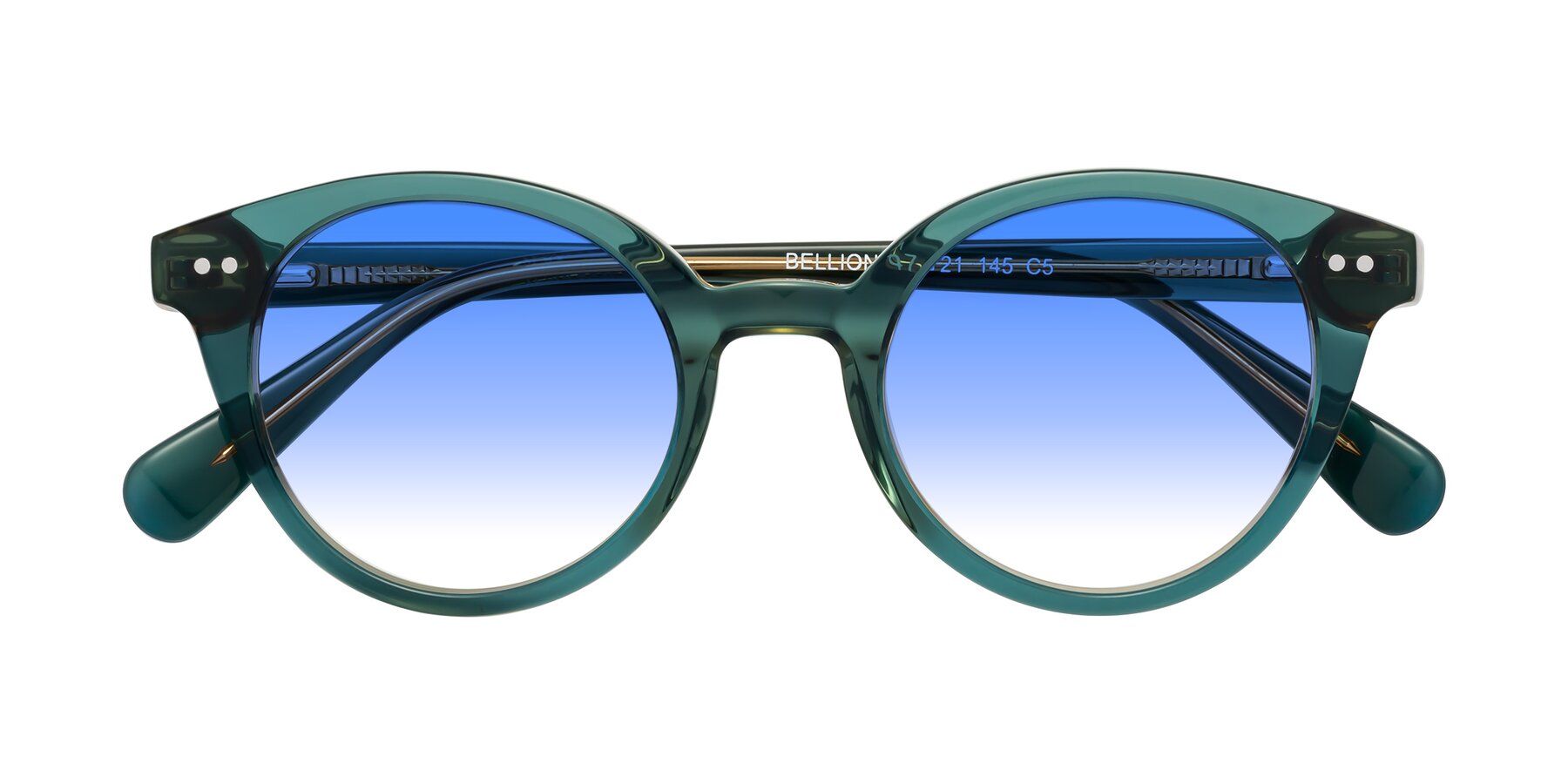 Folded Front of Bellion in Transparent Green with Blue Gradient Lenses