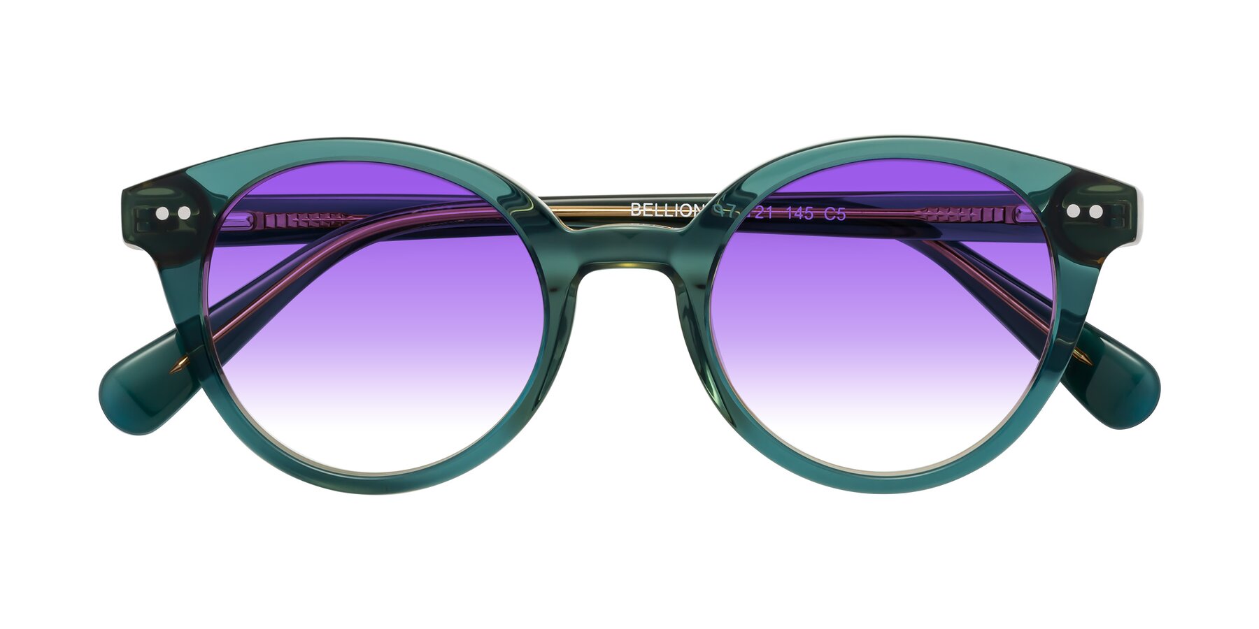 Folded Front of Bellion in Transparent Green with Purple Gradient Lenses