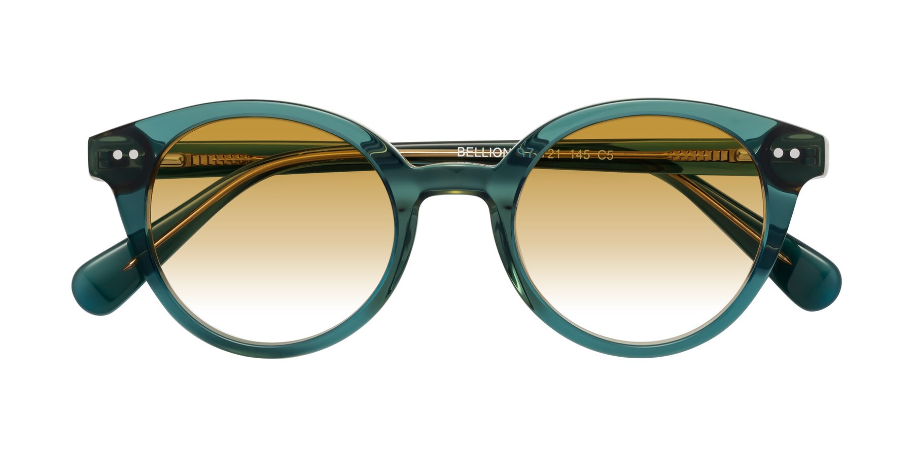 Folded Front of Bellion in Transparent Green with Champagne Gradient Lenses