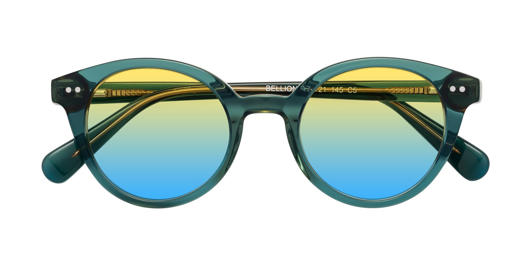 Folded Front of Bellion in Transparent Green with Yellow / Blue Gradient Lenses