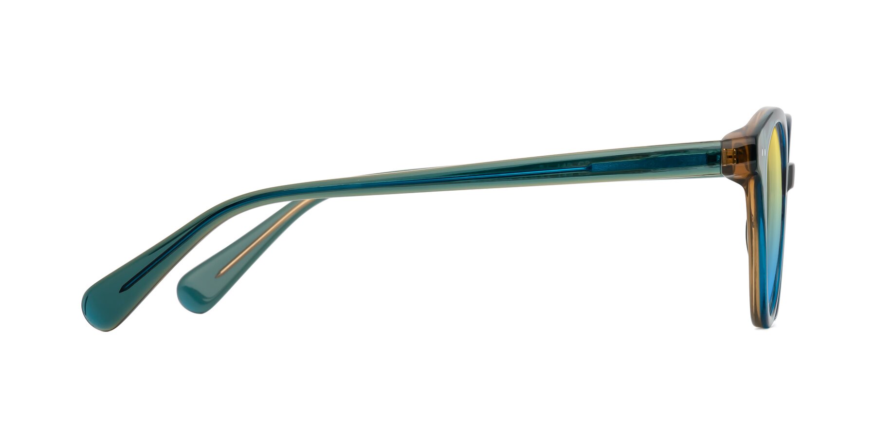 Side of Bellion in Transparent Green with Yellow / Blue Gradient Lenses