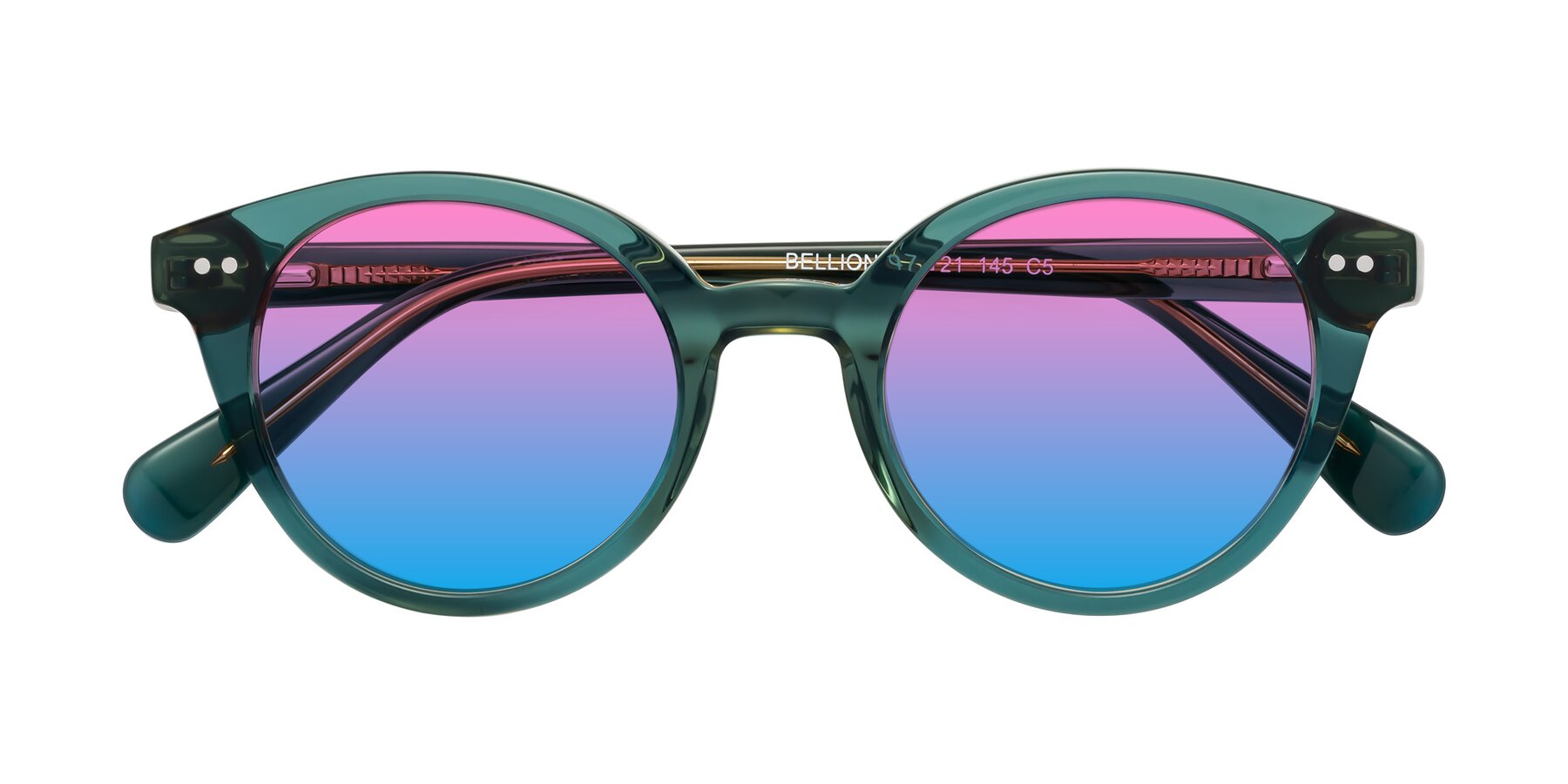 Folded Front of Bellion in Transparent Green with Pink / Blue Gradient Lenses