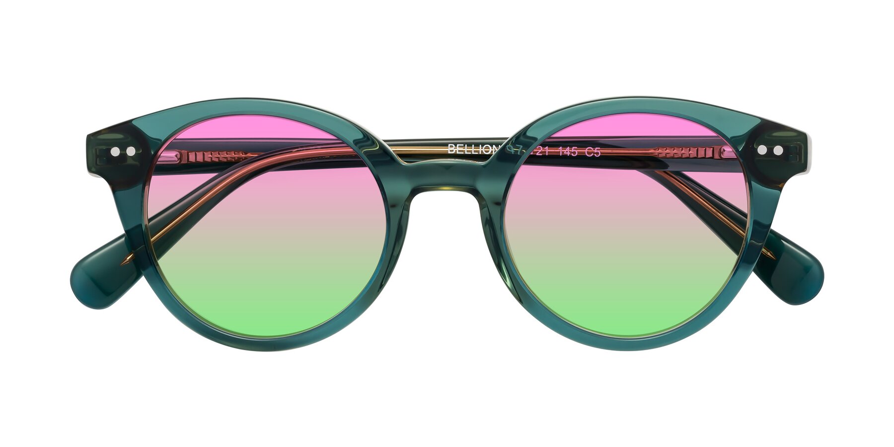 Folded Front of Bellion in Transparent Green with Pink / Green Gradient Lenses