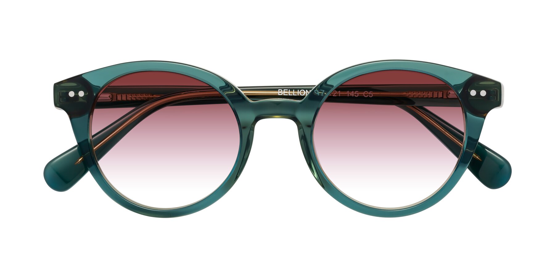 Folded Front of Bellion in Transparent Green with Garnet Gradient Lenses