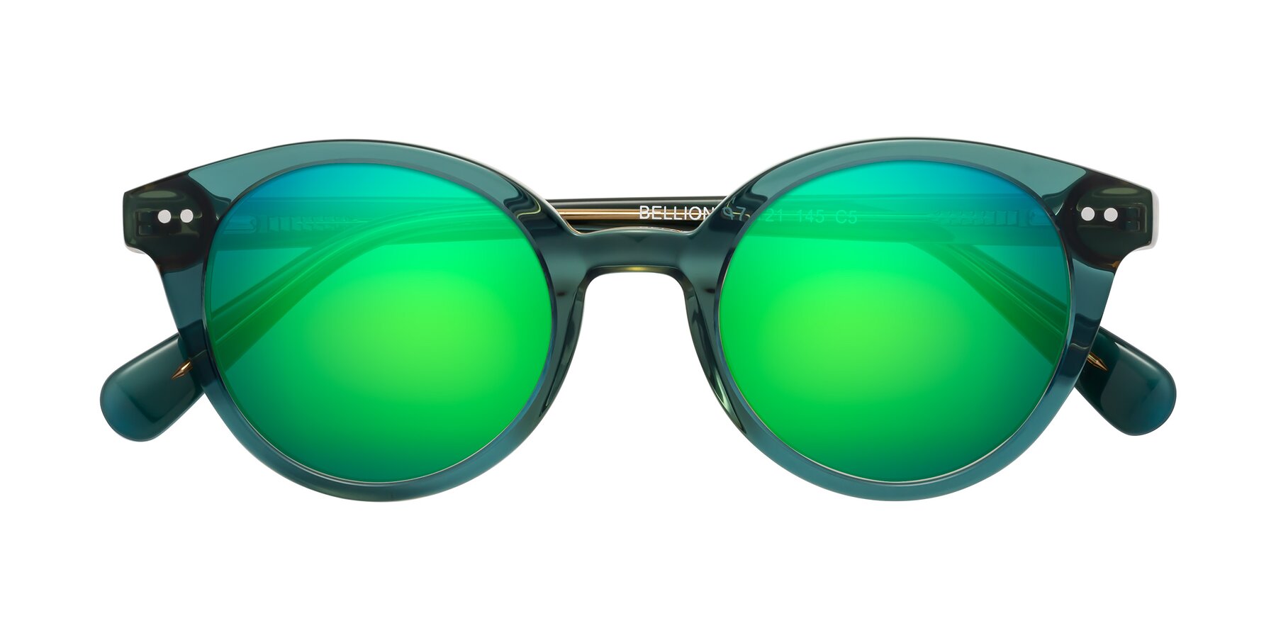 Folded Front of Bellion in Transparent Green with Green Mirrored Lenses