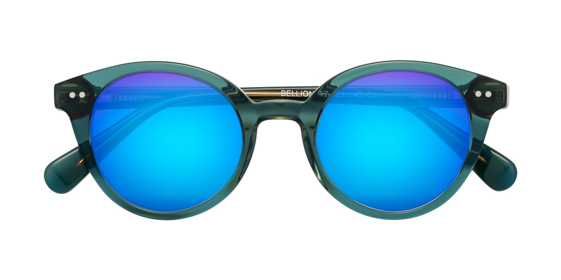 Folded Front of Bellion in Transparent Green with Blue Mirrored Lenses