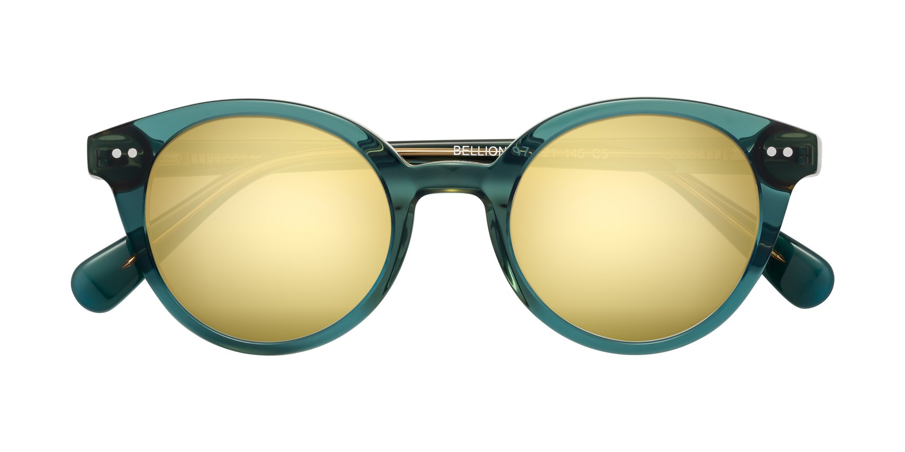 Folded Front of Bellion in Transparent Green with Gold Mirrored Lenses