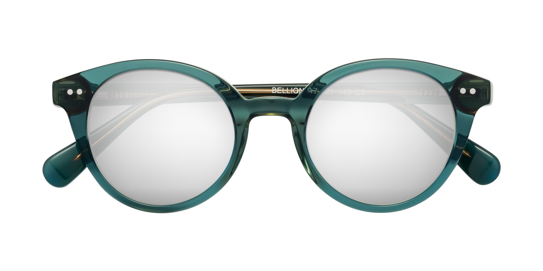 Folded Front of Bellion in Transparent Green with Silver Mirrored Lenses