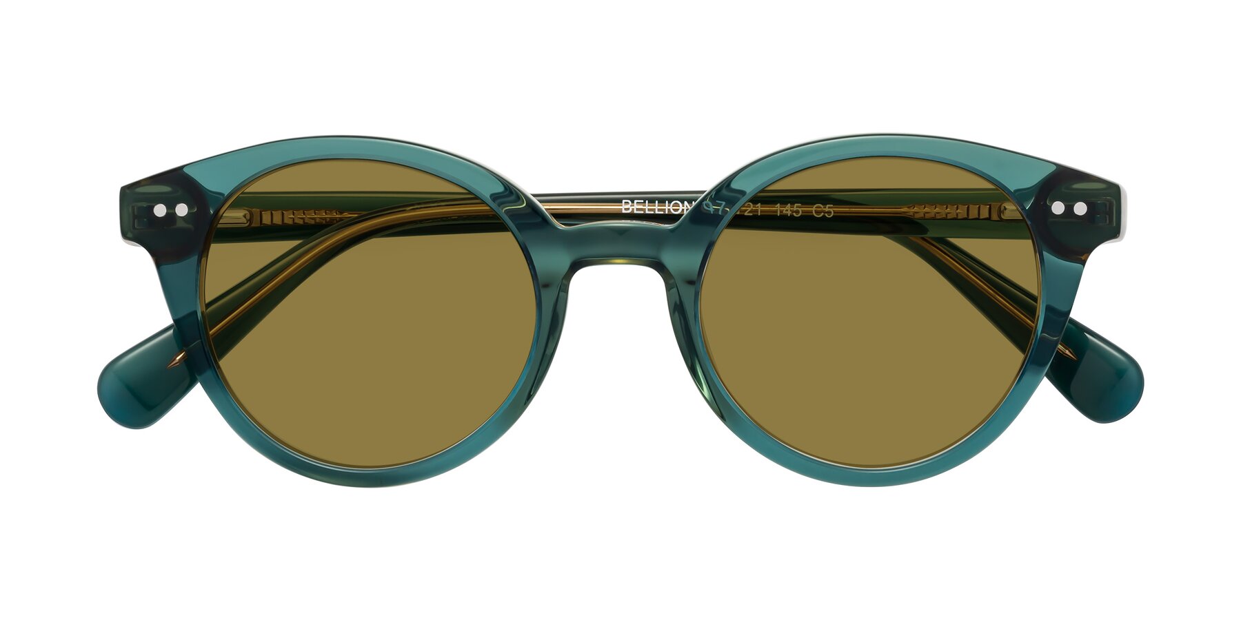 Folded Front of Bellion in Transparent Green with Brown Polarized Lenses