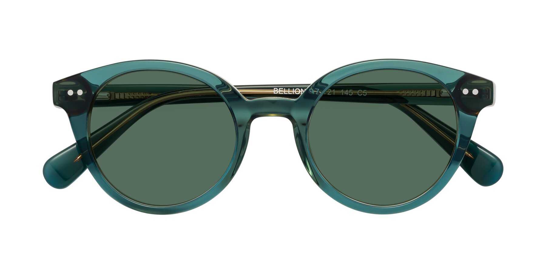 Folded Front of Bellion in Transparent Green with Green Polarized Lenses