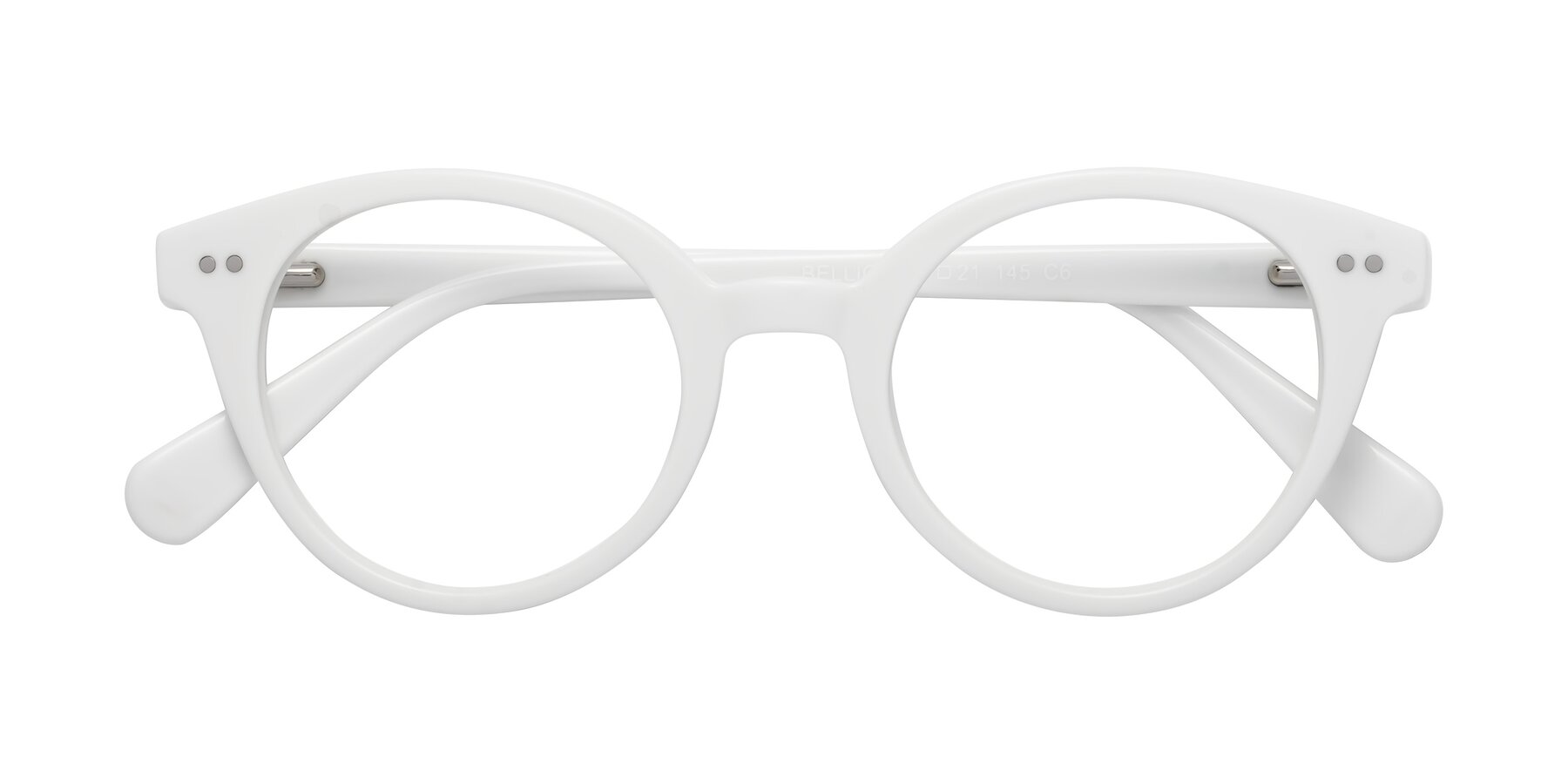 Folded Front of Bellion in White with Clear Eyeglass Lenses