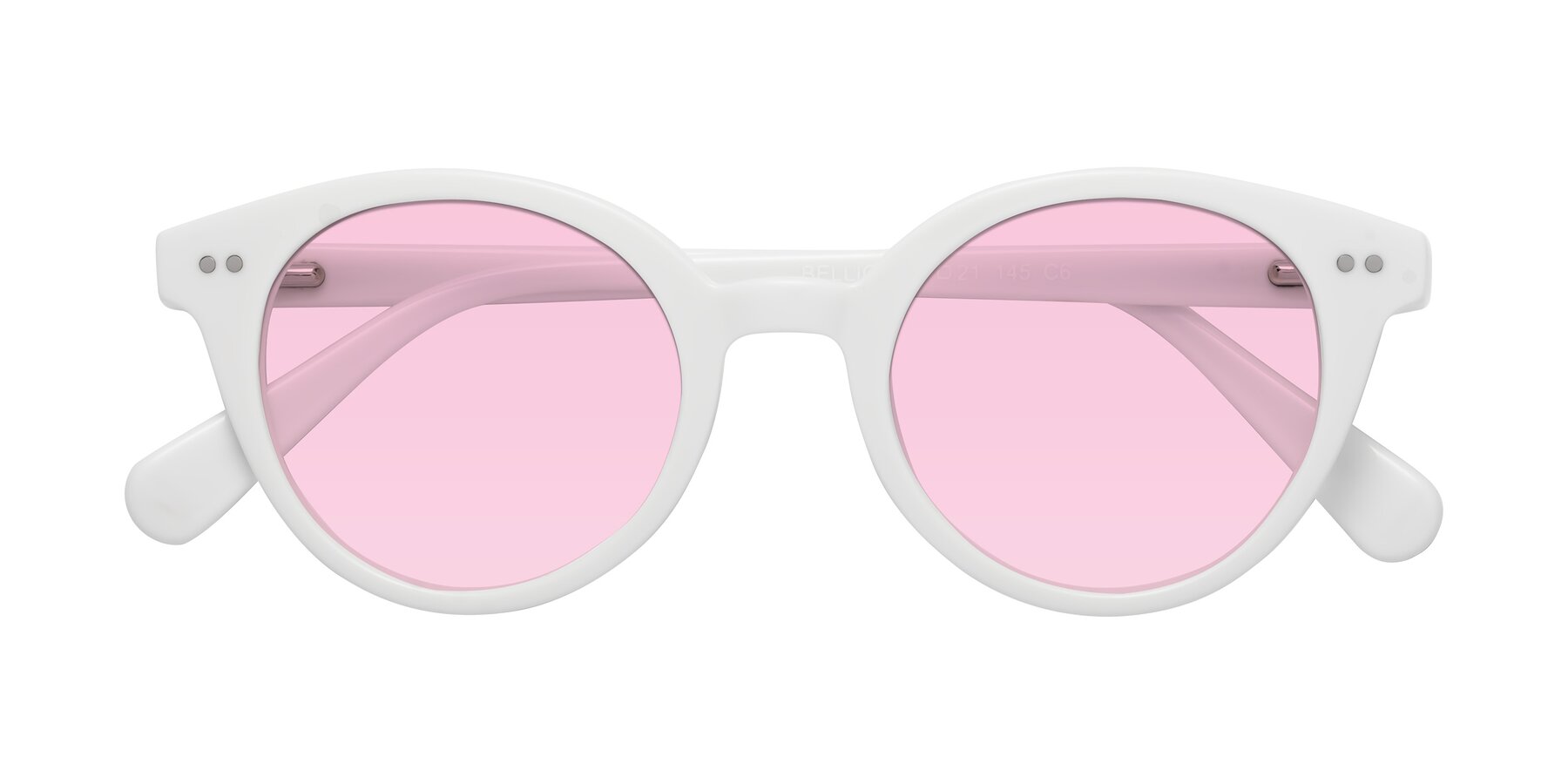 Folded Front of Bellion in White with Light Pink Tinted Lenses