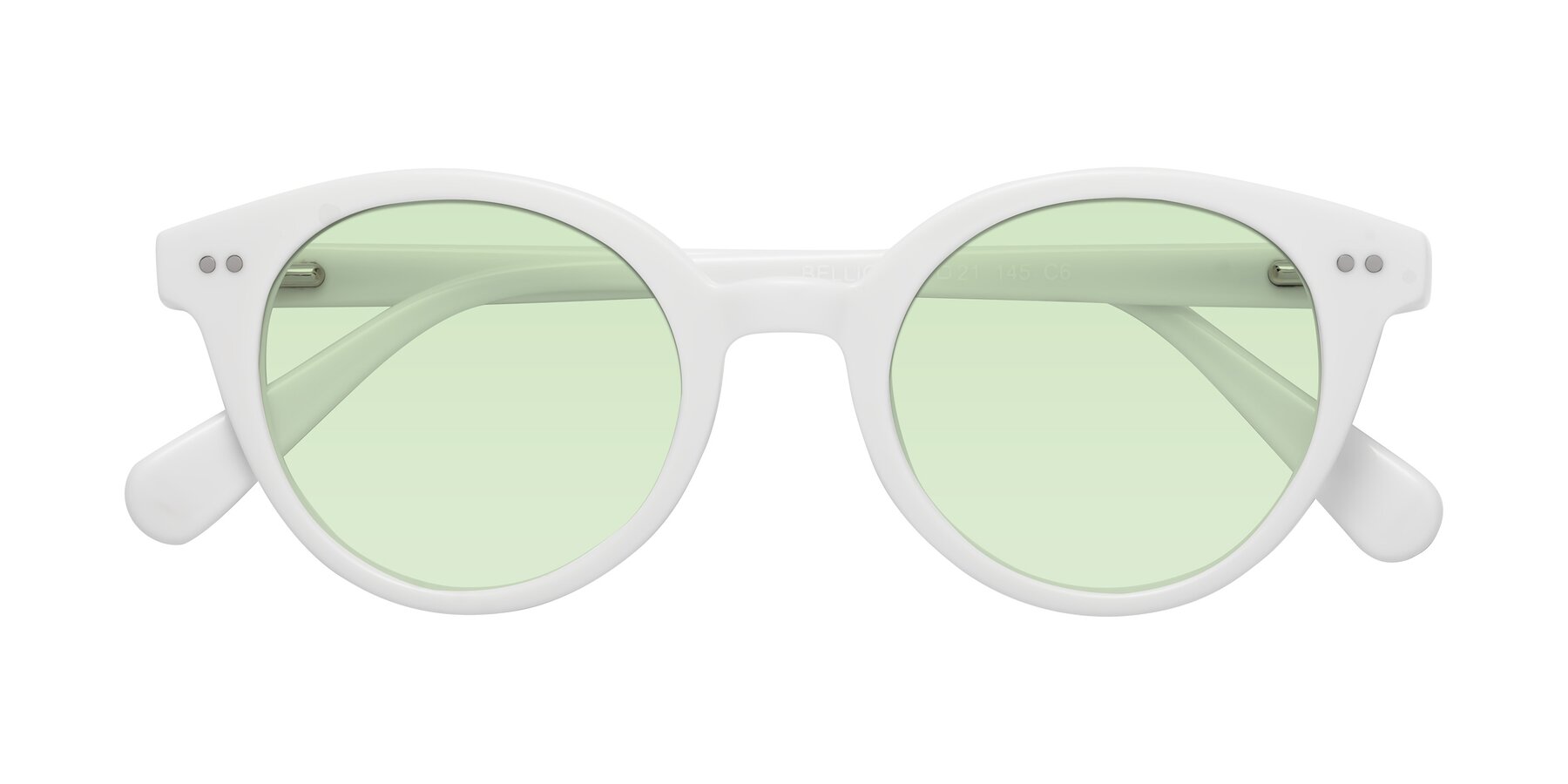 Folded Front of Bellion in White with Light Green Tinted Lenses