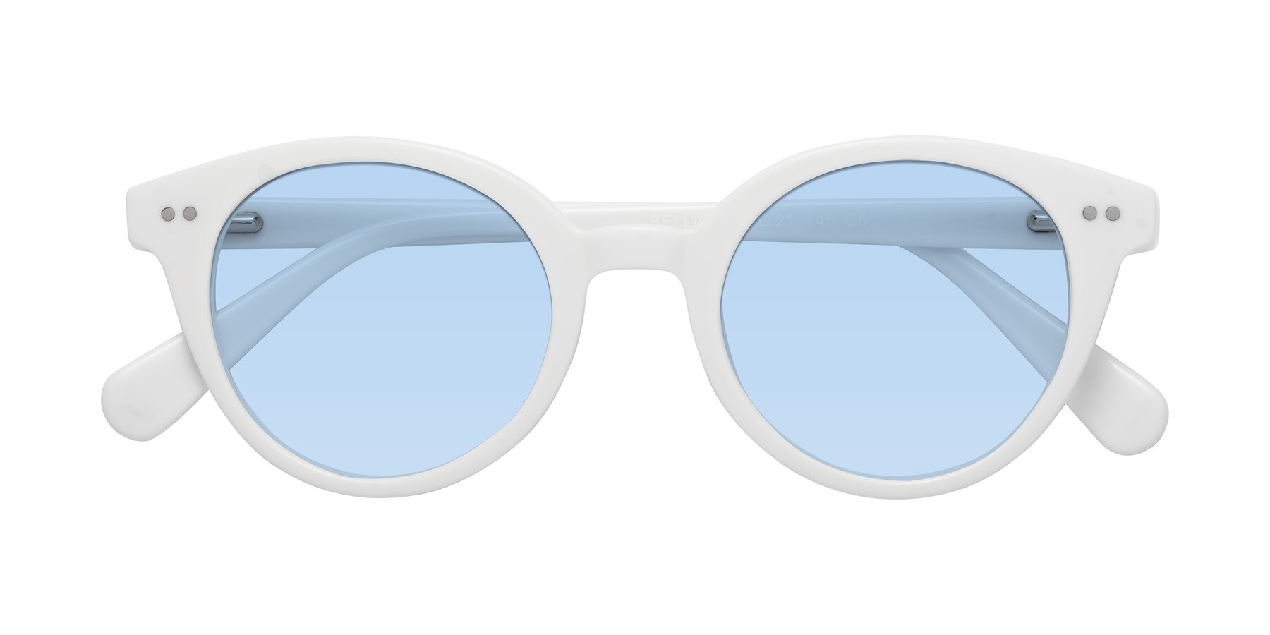 Folded Front of Bellion in White with Light Blue Tinted Lenses