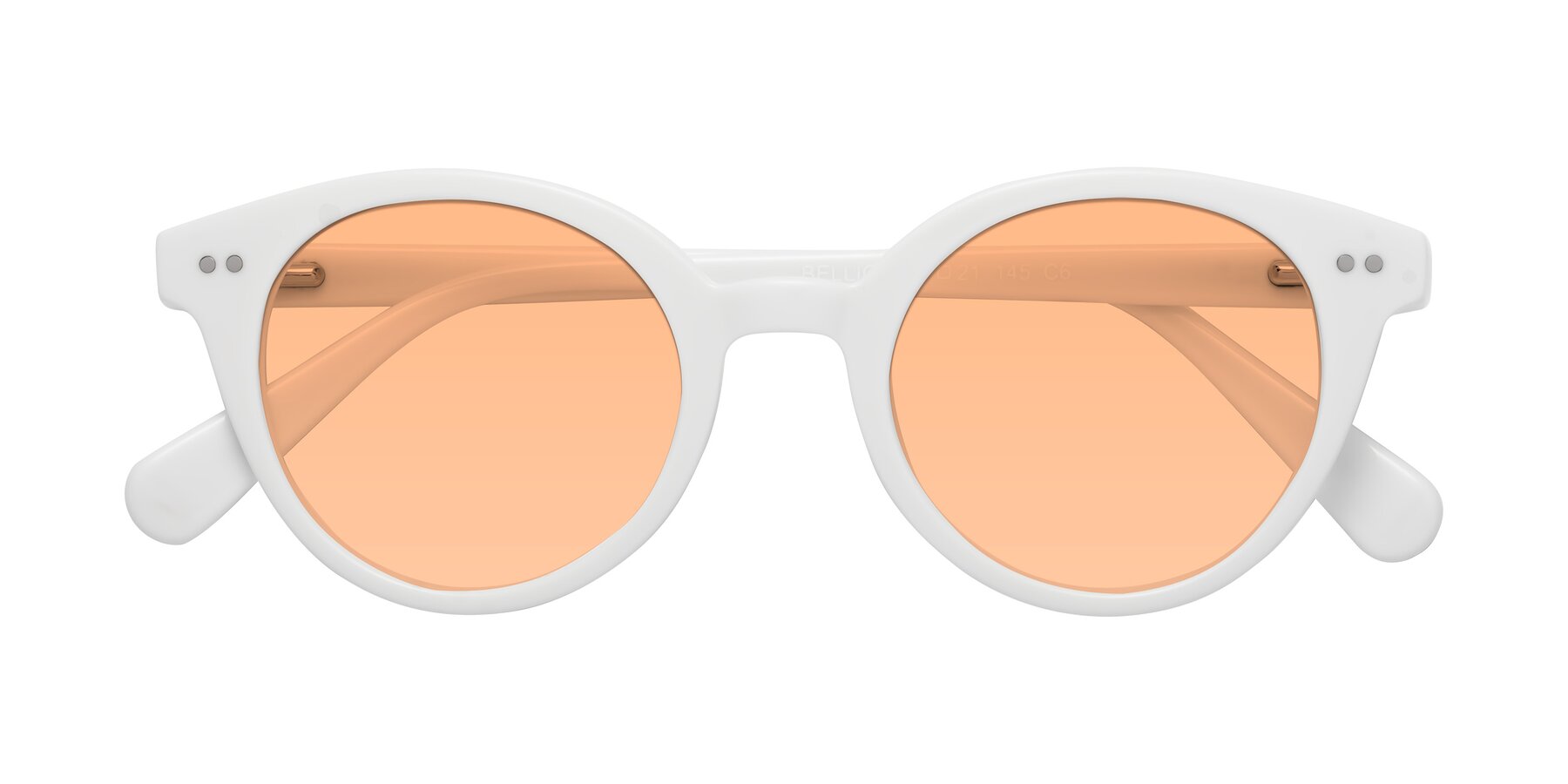 Folded Front of Bellion in White with Light Orange Tinted Lenses