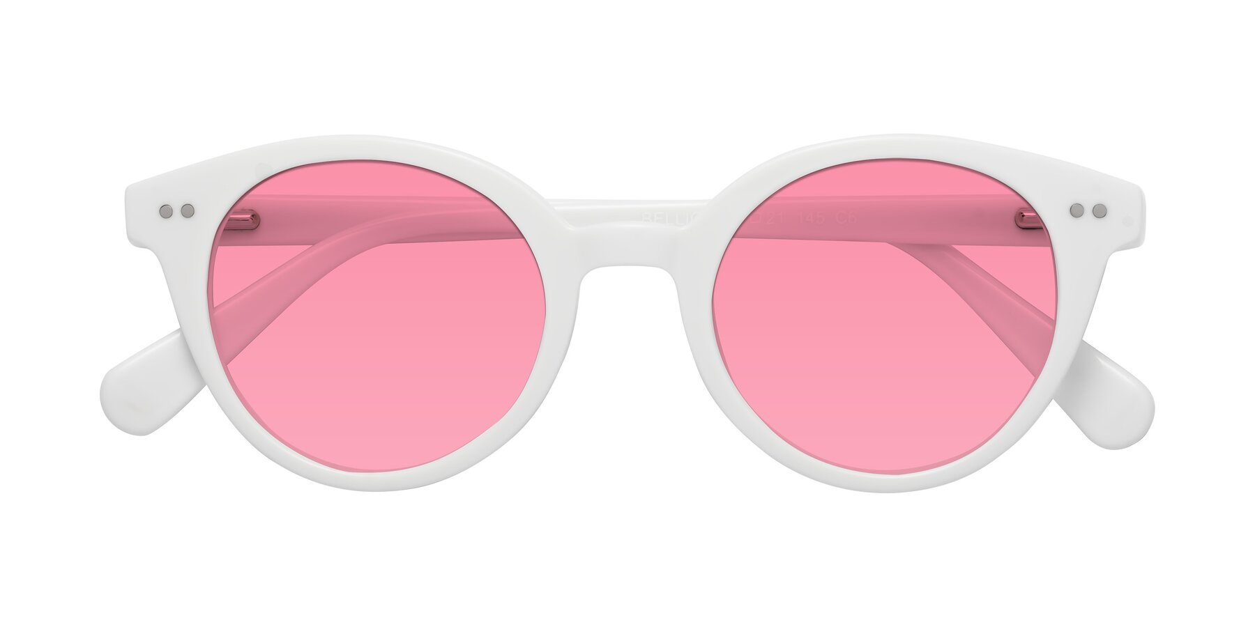 Folded Front of Bellion in White with Pink Tinted Lenses