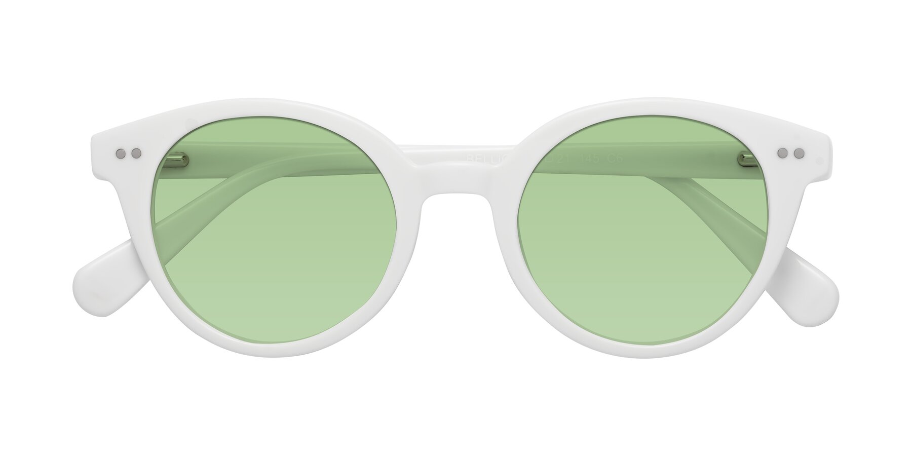 Folded Front of Bellion in White with Medium Green Tinted Lenses