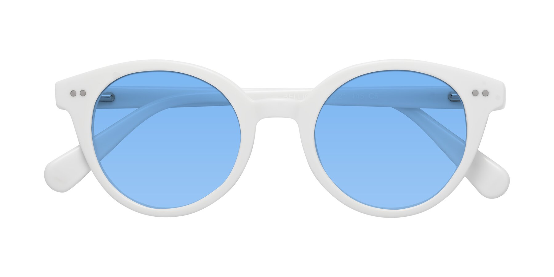 Folded Front of Bellion in White with Medium Blue Tinted Lenses