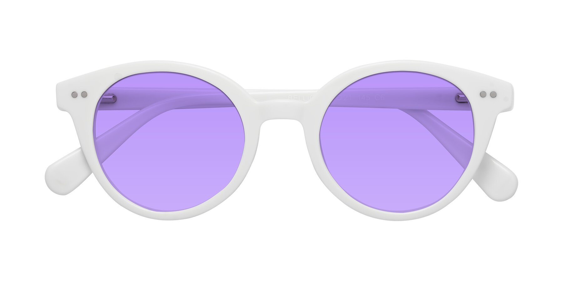 Folded Front of Bellion in White with Medium Purple Tinted Lenses