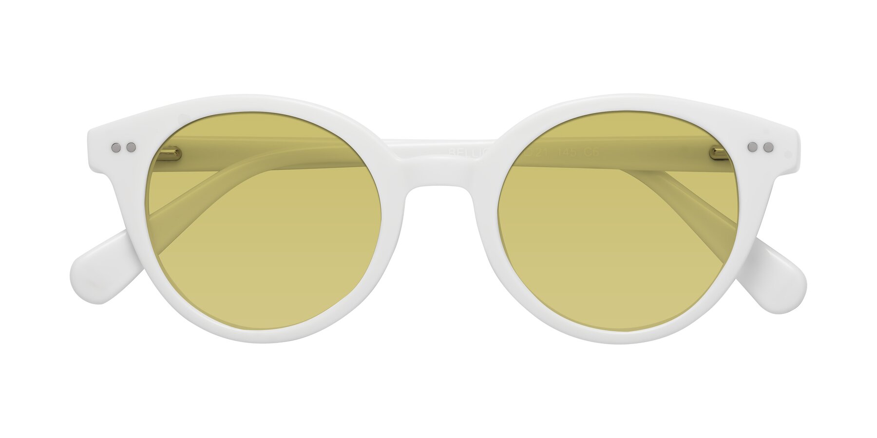 Folded Front of Bellion in White with Medium Champagne Tinted Lenses