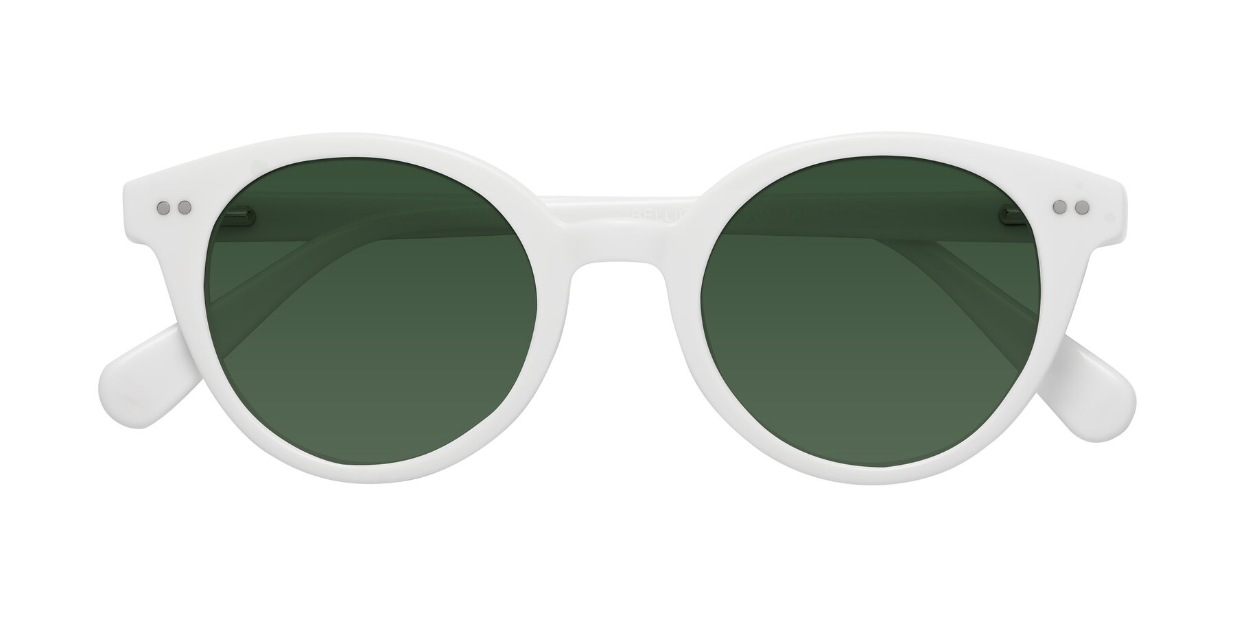 Folded Front of Bellion in White with Green Tinted Lenses