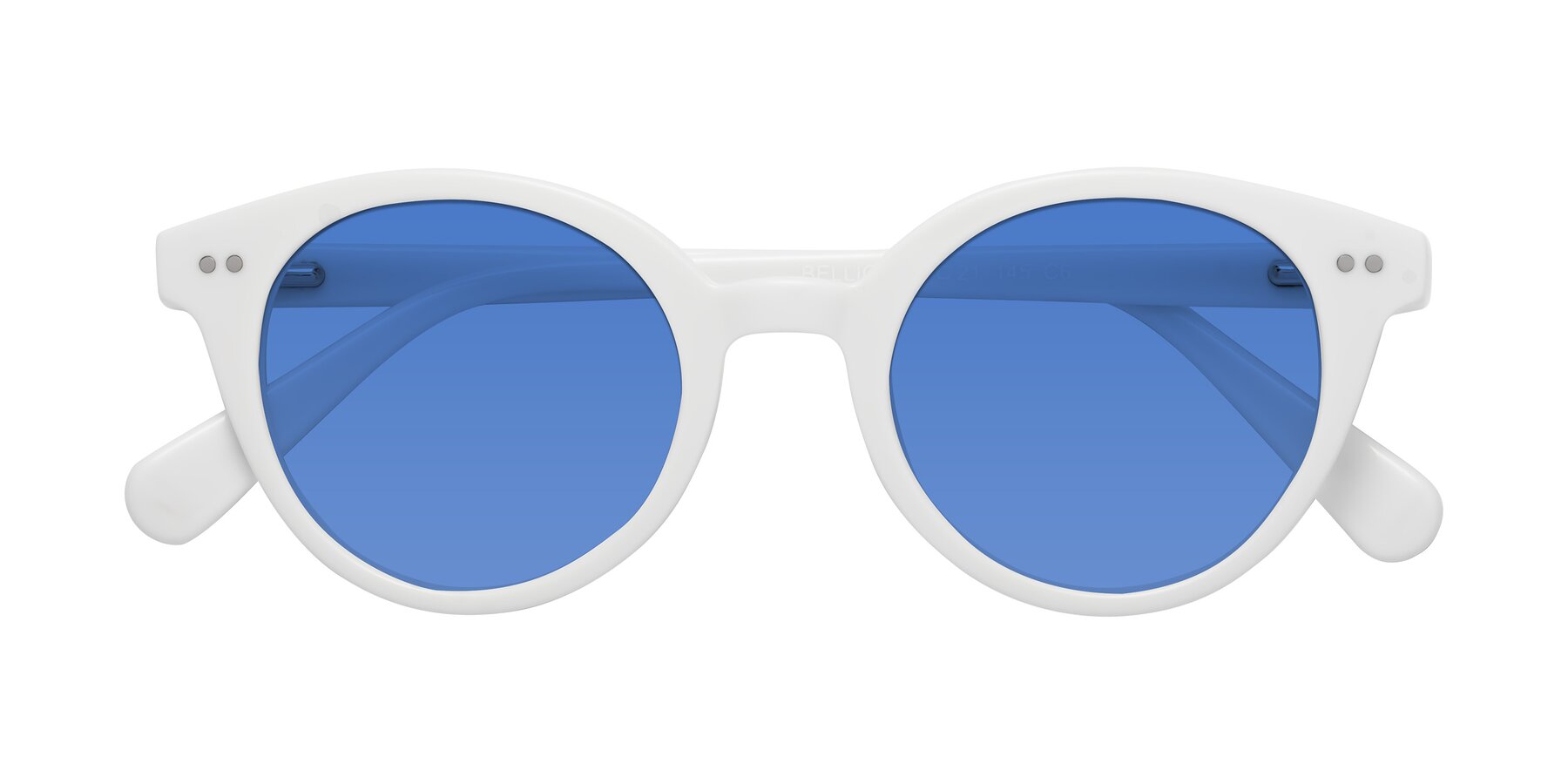 Folded Front of Bellion in White with Blue Tinted Lenses