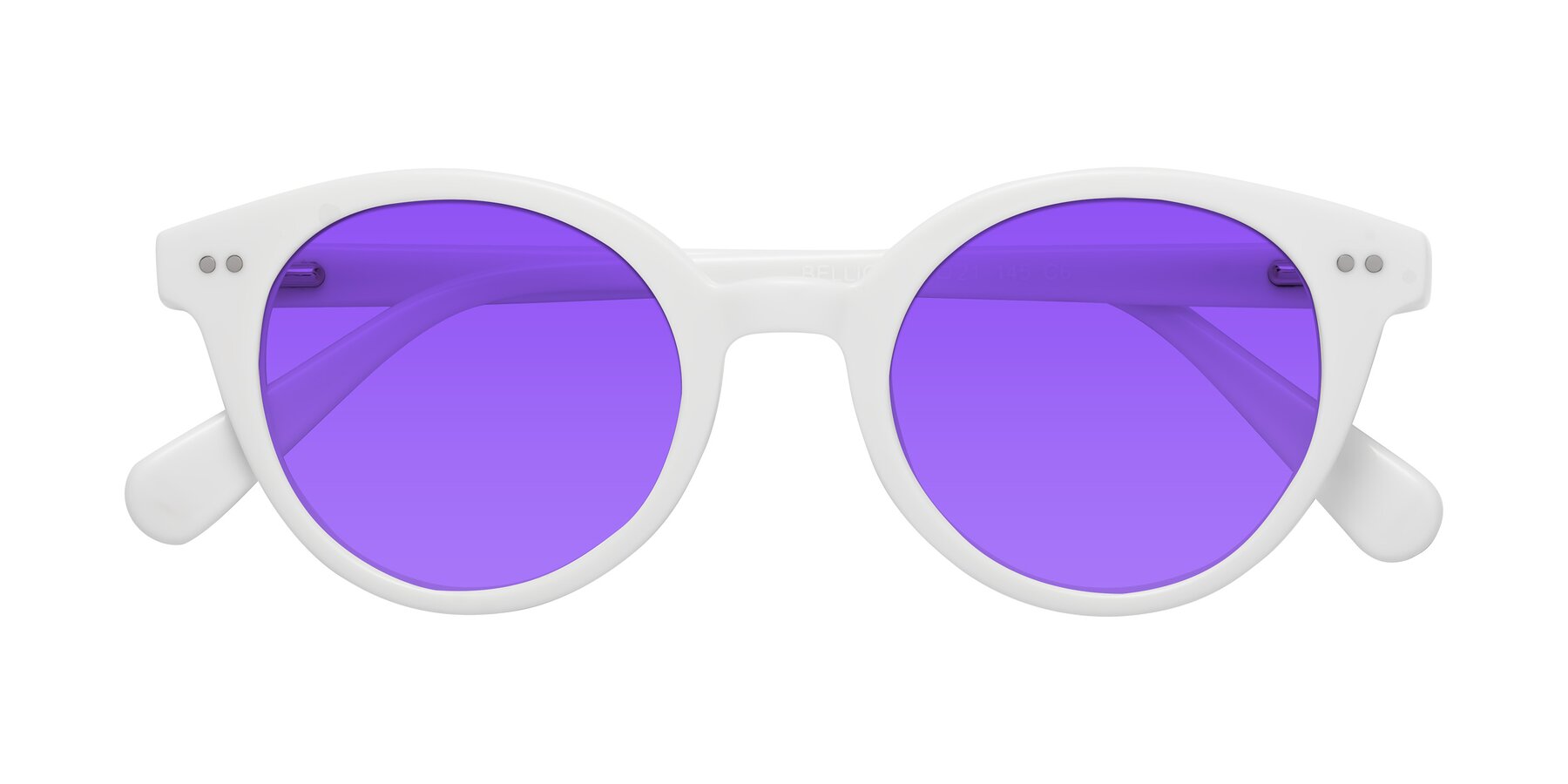 Folded Front of Bellion in White with Purple Tinted Lenses