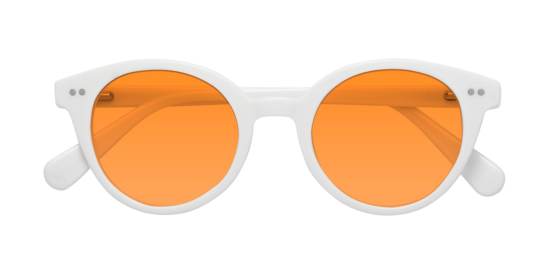 Folded Front of Bellion in White with Orange Tinted Lenses