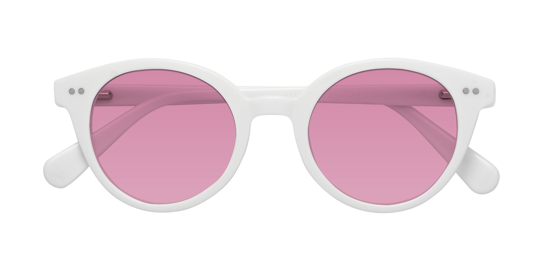 Folded Front of Bellion in White with Medium Wine Tinted Lenses