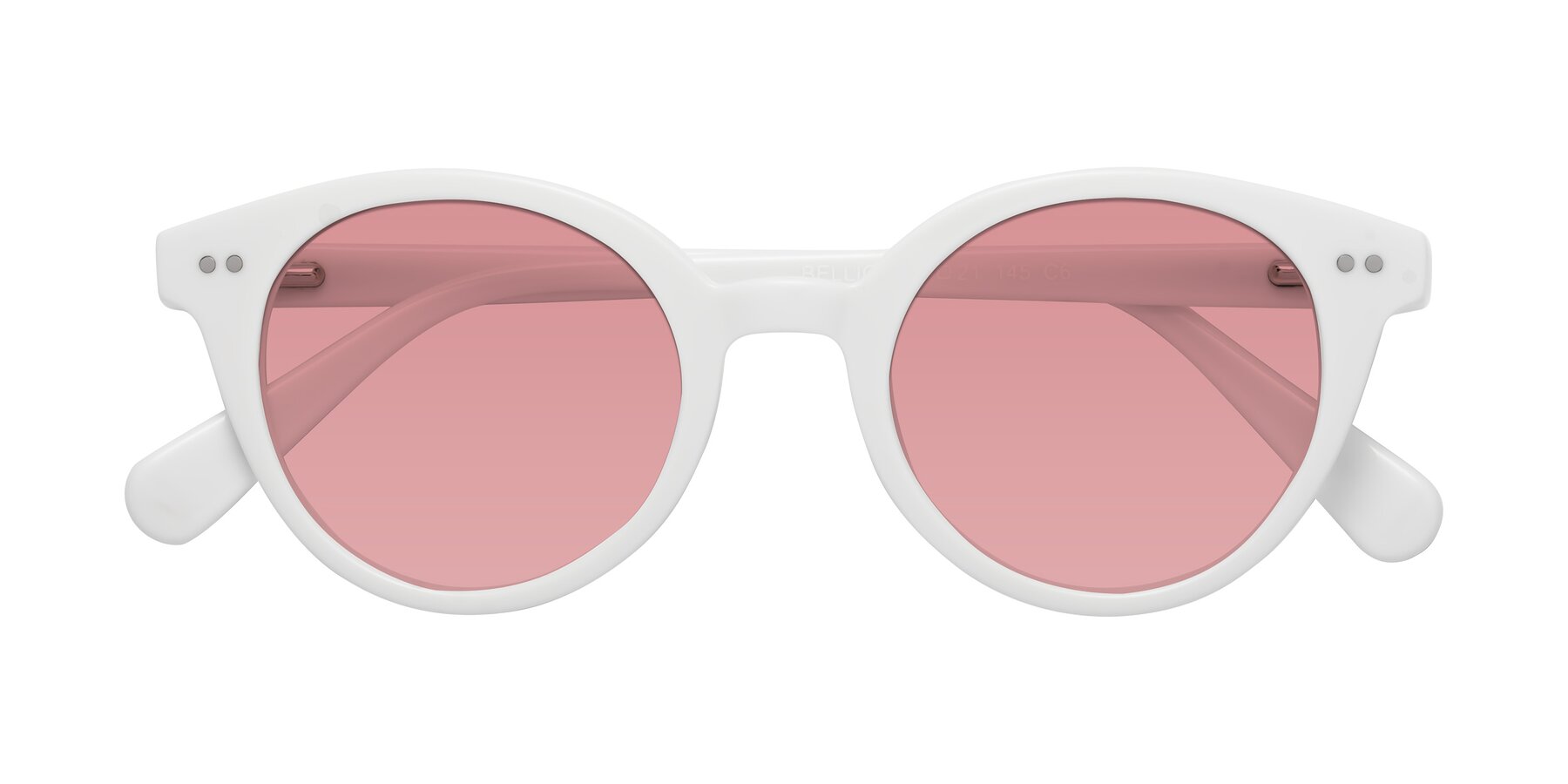 Folded Front of Bellion in White with Medium Garnet Tinted Lenses