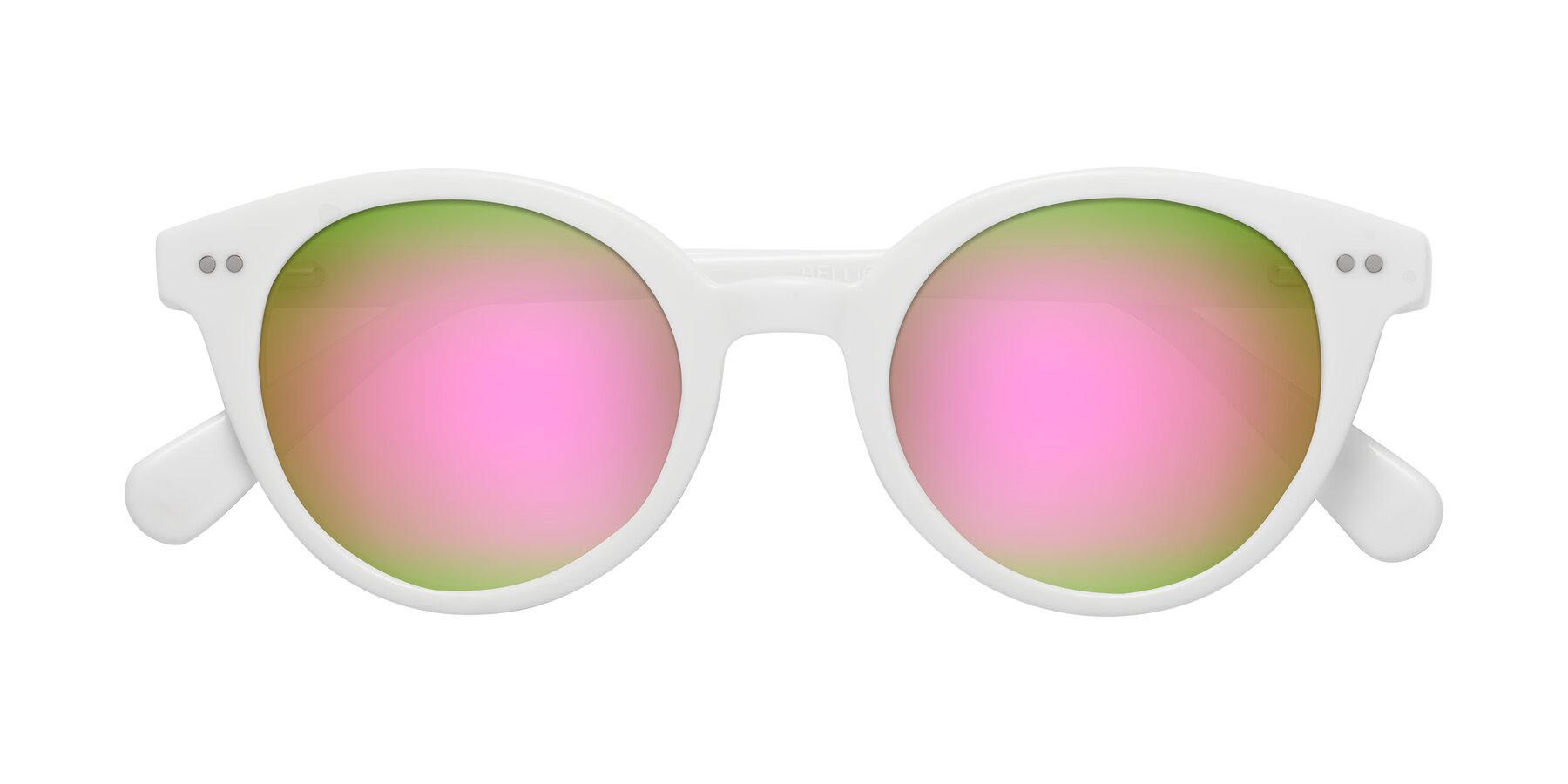 Folded Front of Bellion in White with Pink Mirrored Lenses