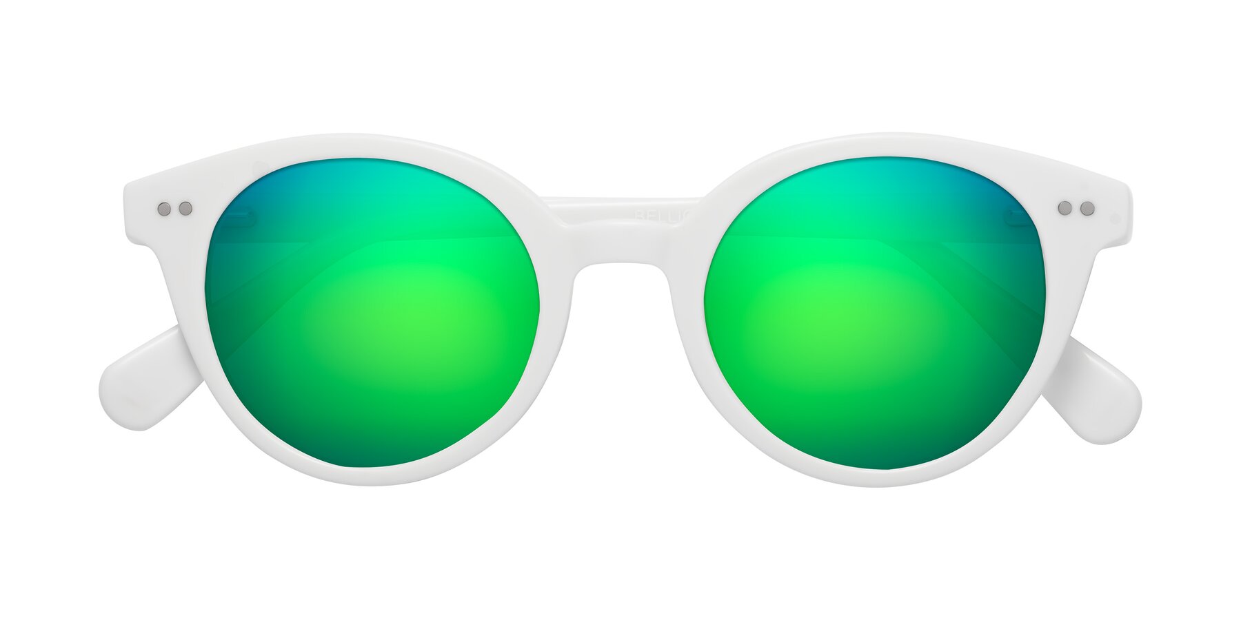 Folded Front of Bellion in White with Green Mirrored Lenses