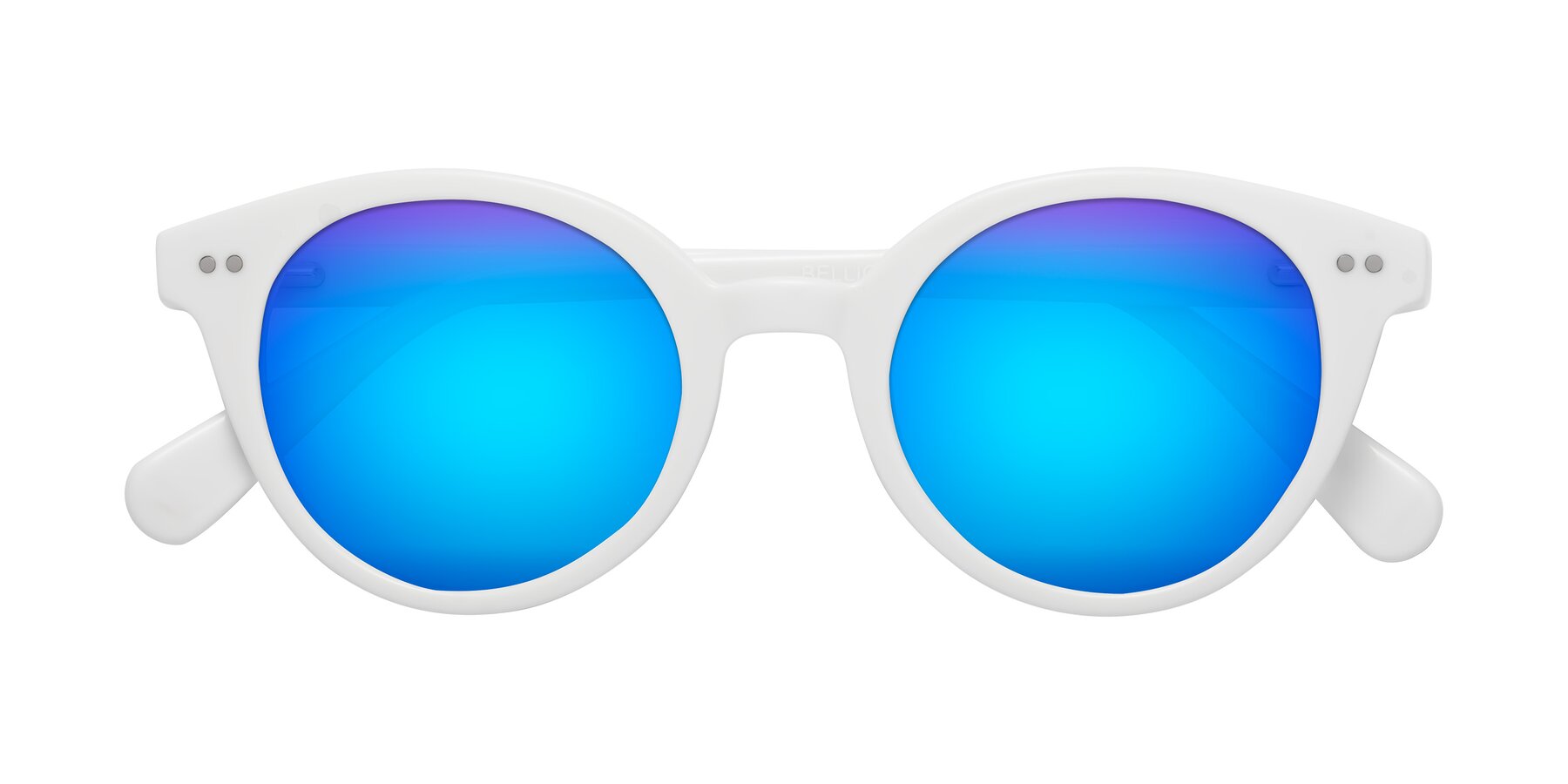 Folded Front of Bellion in White with Blue Mirrored Lenses