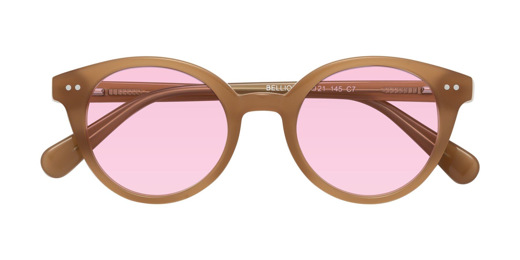 Folded Front of Bellion in Caramel with Light Pink Tinted Lenses