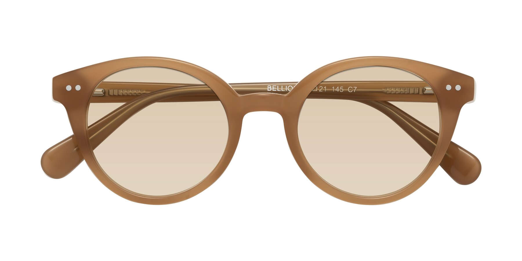 Folded Front of Bellion in Caramel with Light Brown Tinted Lenses