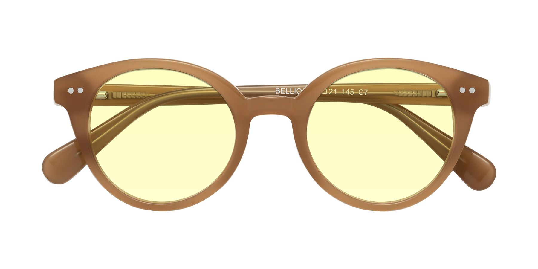 Folded Front of Bellion in Caramel with Light Yellow Tinted Lenses