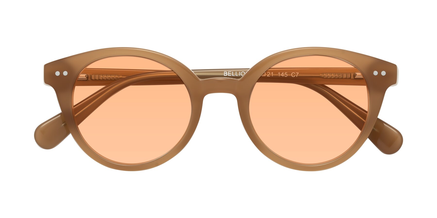 Folded Front of Bellion in Caramel with Light Orange Tinted Lenses