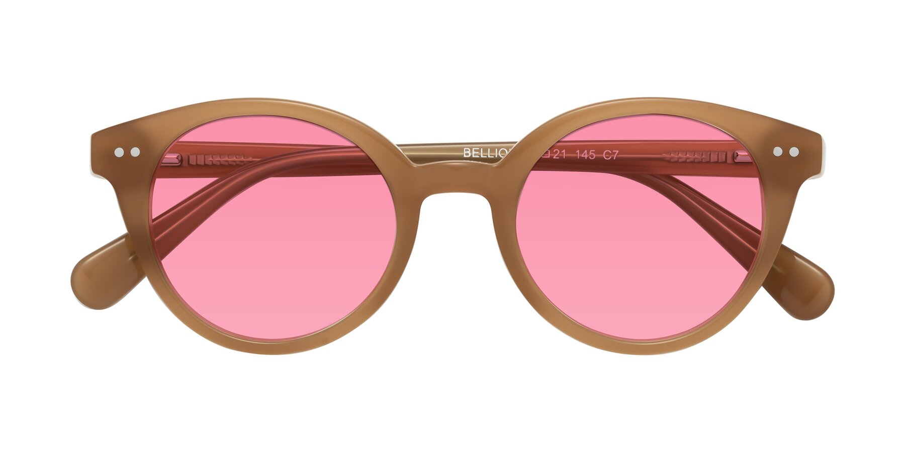 Folded Front of Bellion in Caramel with Pink Tinted Lenses