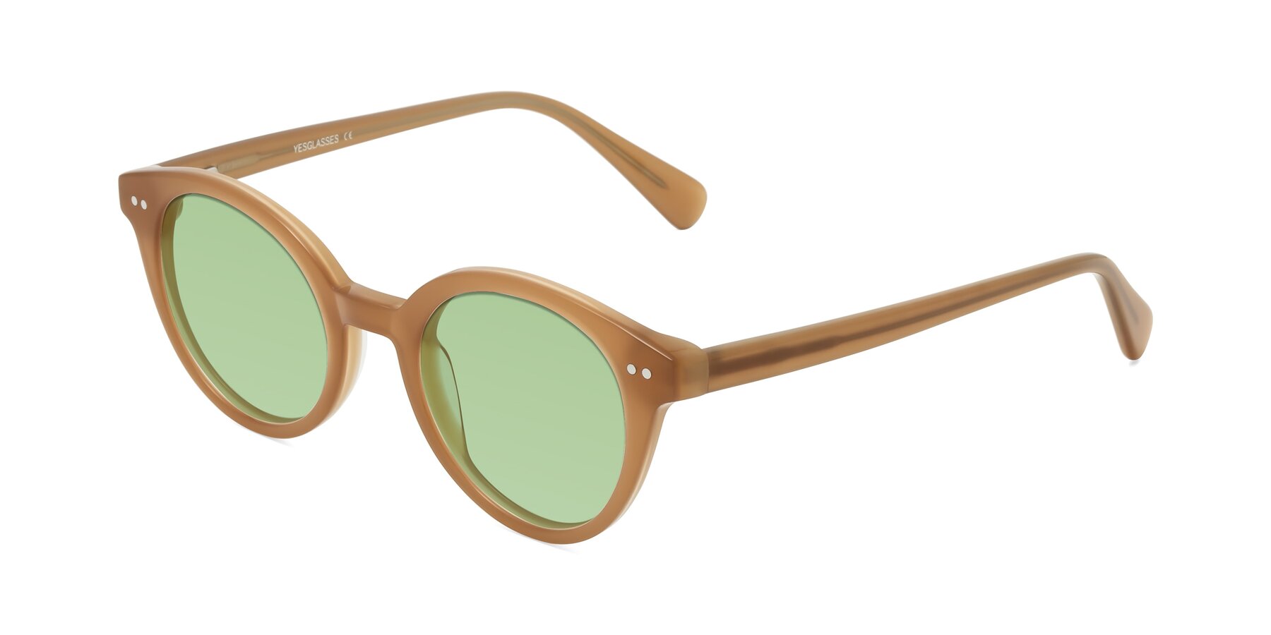 Angle of Bellion in Caramel with Medium Green Tinted Lenses