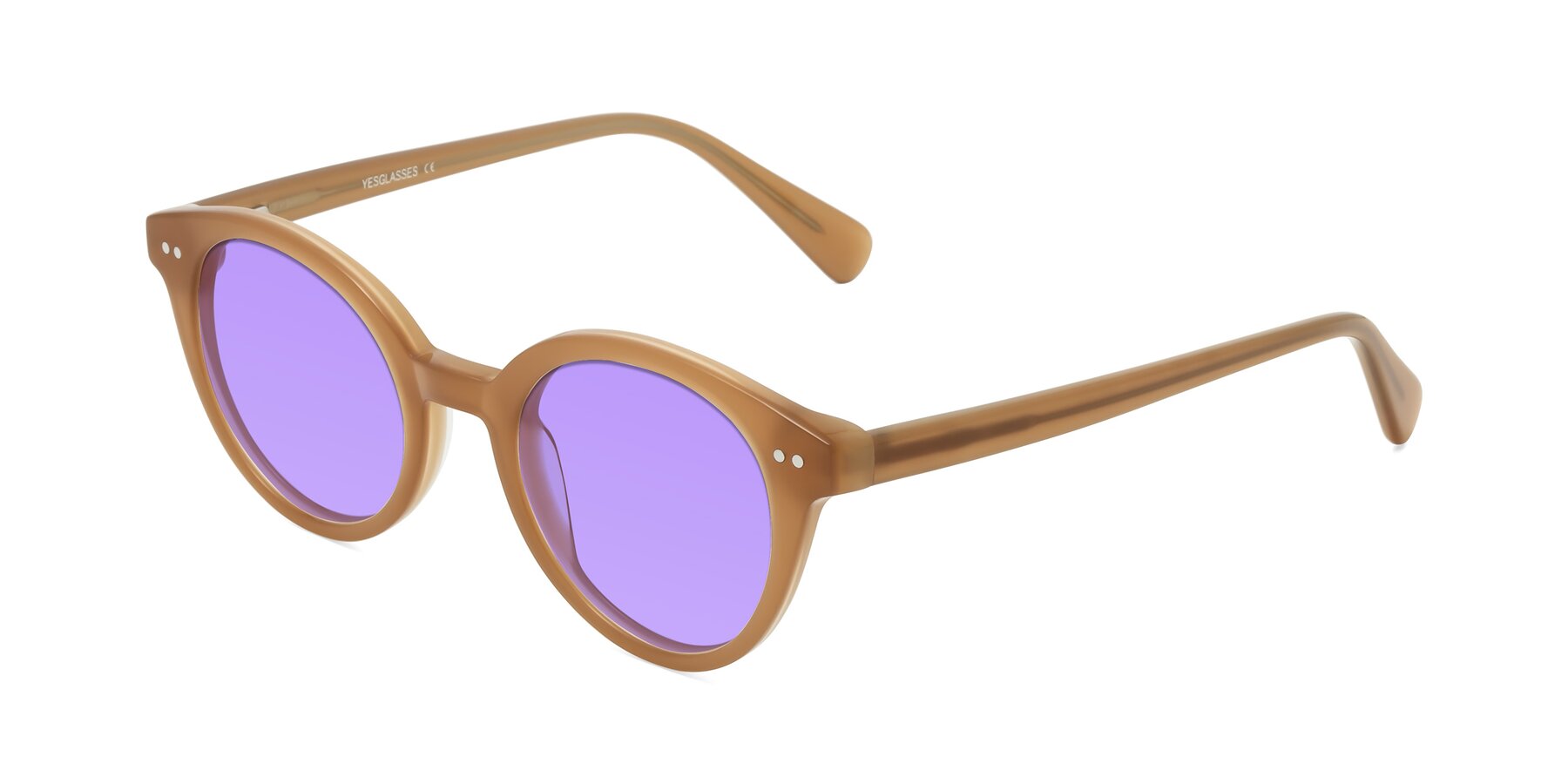 Angle of Bellion in Caramel with Medium Purple Tinted Lenses